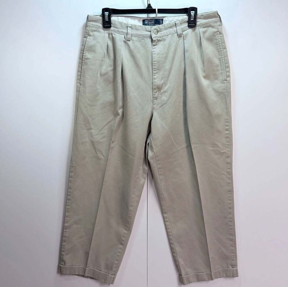 Polo by Ralph Lauren Andrew Pant Beige 100% Cotton Pleated Chino Pant Size 35/32